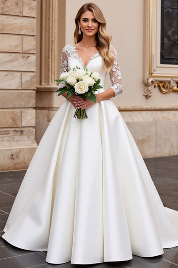 A Line Manches Longues lvory Applique Robe de mariée